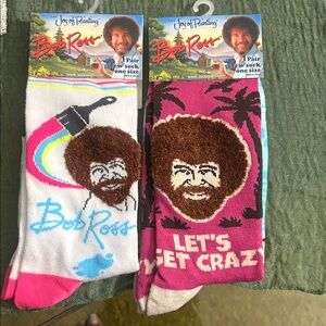 Bob Ross Unisex Colorful Socks - White and Pink crew socks one size fits all